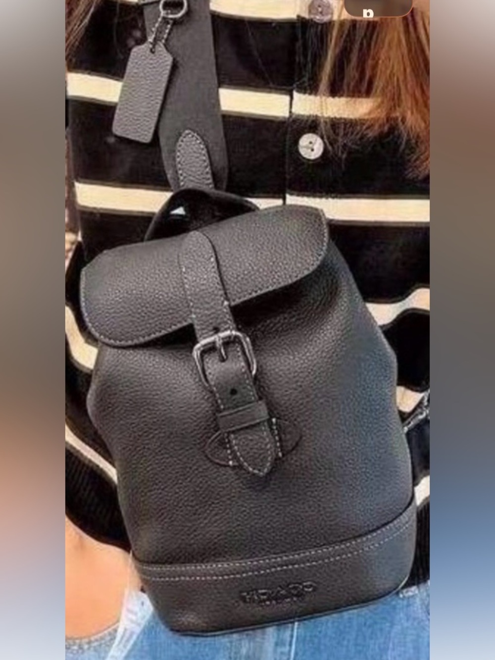 Coach Navy Pebble Leather Navy Crossbody Sling Bag with Clip on Circle Pouch! - Picture 16 of 16